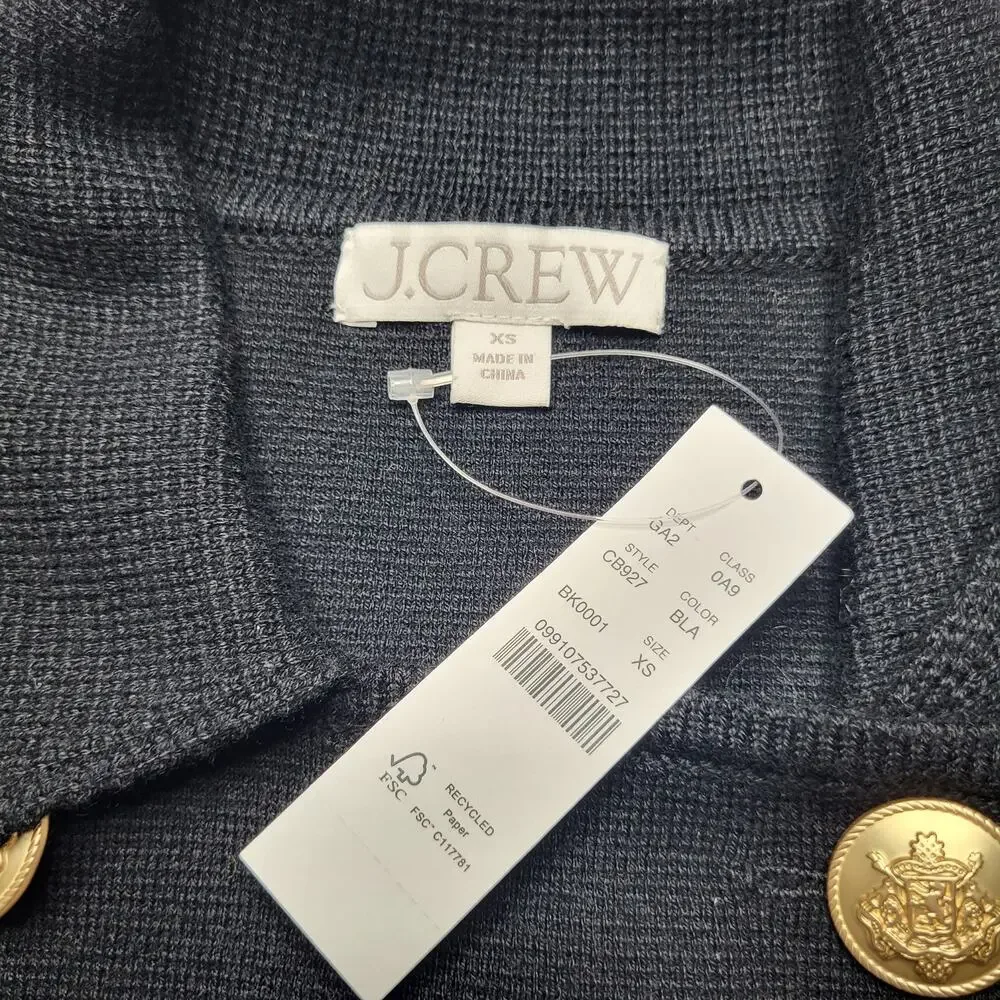 J. Crew Warwick Sweater Blazer Black Gold Button Double Breasted Peacoat Wool XS